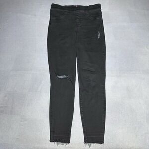 Spanx Distressed Skinny Ankle Jeans Size Medium Raw‎ Hem Pull On Stretch Denim